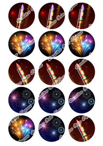 Fireworks 2" Cupcake toppers x 15