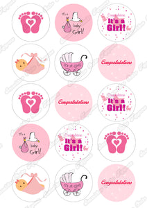 It's a Girl 2" Cupcake toppers x 15