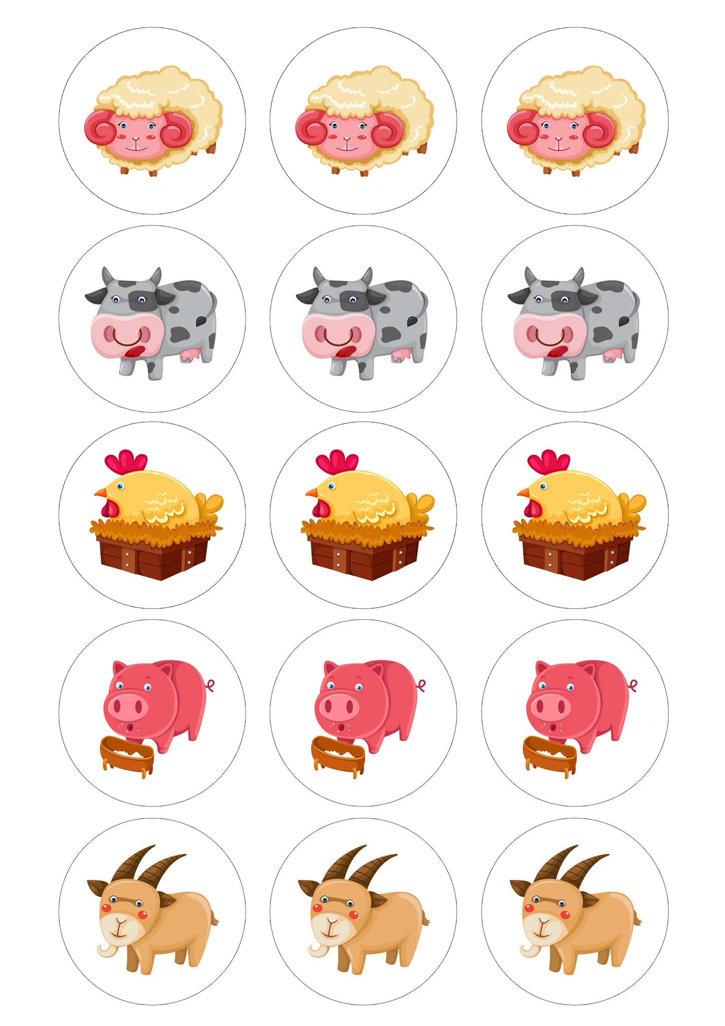 Farm animals 2" Cupcake toppers x 15