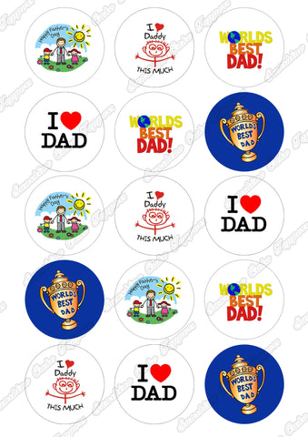 Fathers Day 2" Icing Cupcake Toppers x 15