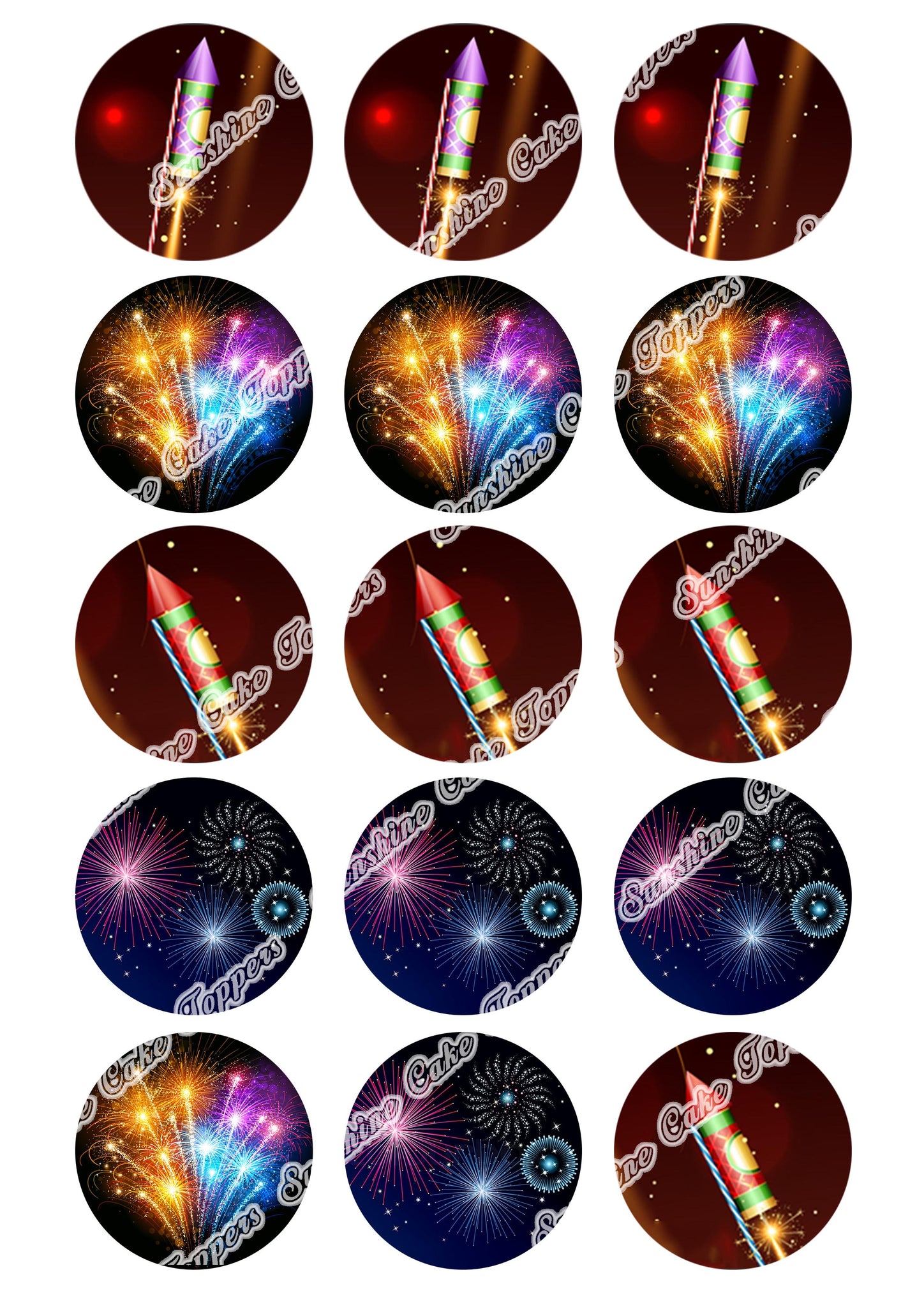 Fireworks 2" Cupcake toppers x 15
