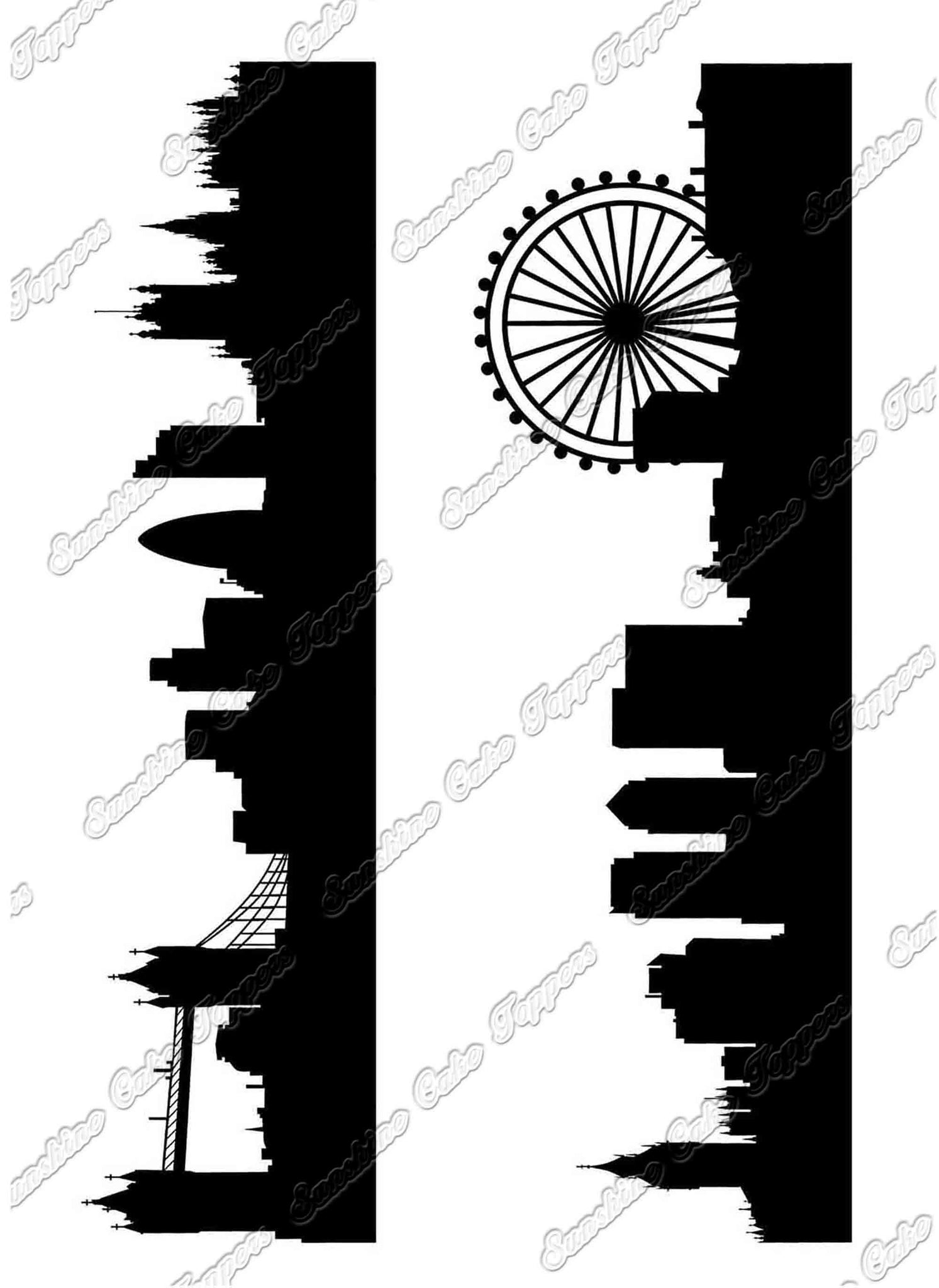 London Skyline Silhouette x 2 Icing Toppers