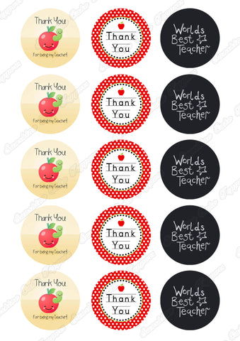Thank You Teacher Cupcake Toppers